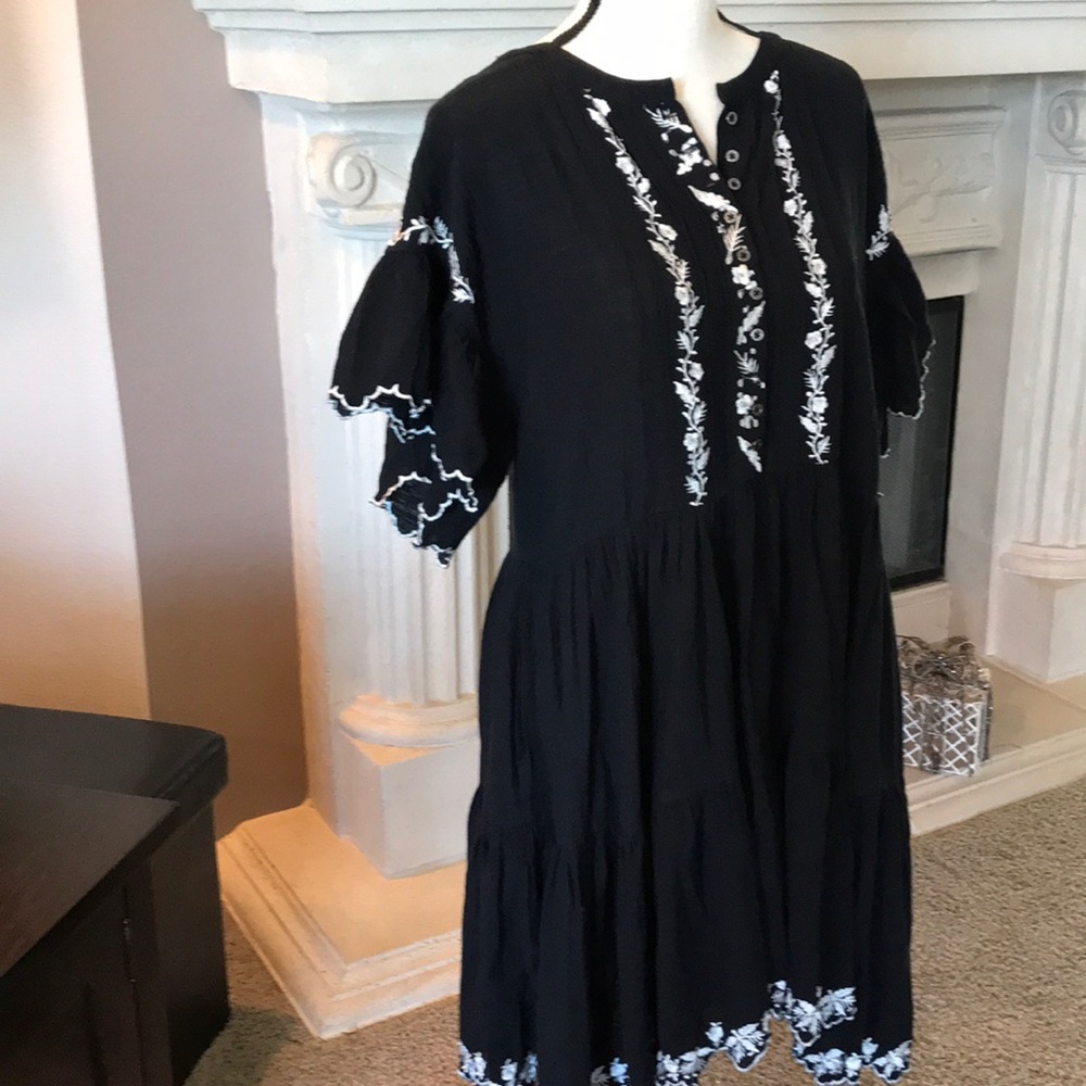 Free People Black Mini Dress with White Embroidered Trim - Picture 5 of 8